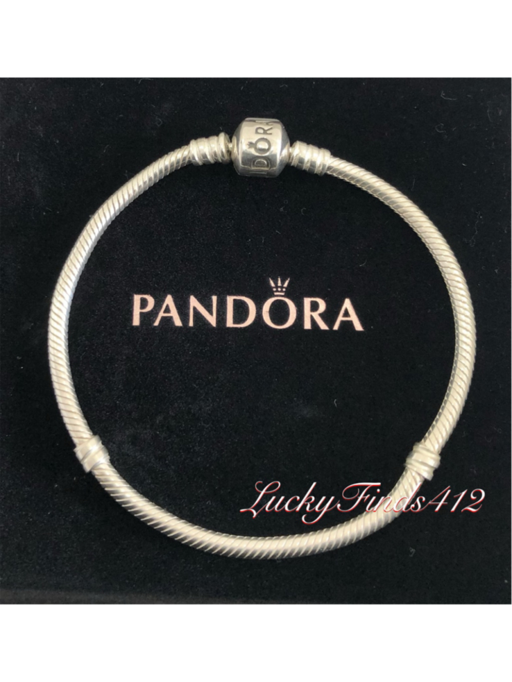 Authentic Pandora Bracelet Barrel Clasp Sterling Silver 7.5” with Pandoda Box